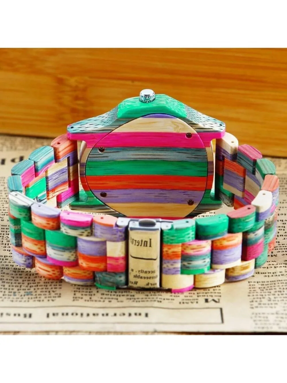 Men's Multi Color Analog Quartz Handmade Colorful Bamboo Triangle Wooden Watch